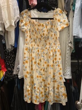 Floral Smocked Sundress in Cream and Yellow